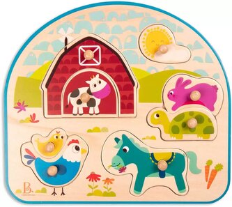 B-TOYS DŘEVO Baby puzzle farma vkládací na desce 8 dílků