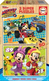 EDUCA Dřevěné puzzle Mickey, Minnie a závodníci 2x50 dílků
