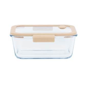 Vakuovací dóza Pebbly, PKV-054, borosilikátové tvrzené sklo, silikon, plast, vakuovací, 1,2 L, ruční vakuovací pumpička, USB-C