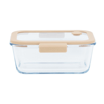 Vakuovací dóza Pebbly, PKV-053, borosilikátové tvrzené sklo, silikon, plast, 800 ml, ruční vakuovací pupička, USB-C