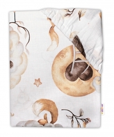 Dětské bavlněné prostěradlo do postýlky, Zvířátka na mráčku, béžové; 120x60