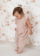 Letní mušelínový overálek pro holčičky s volánkem Star - béžový, vel. 98; 98 (2-3r)