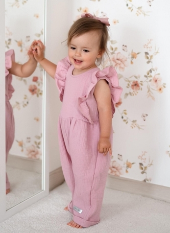 Letní mušelínový overálek pro holčičky s volánkem Star - starorůžová, vel. 104; 104 (3-4r)