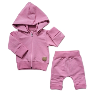 2-dílná bavlněná tepláková souprava s odepínací kapucí - růžová, vel. 74; 74 (6-9m)