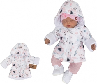 Z&Z Přechodová prošívaná bundička s kapucí - Květy, bílá, vel. 74; 74 (6-9m)