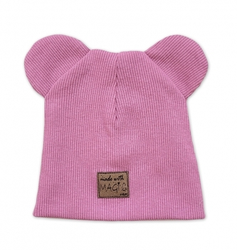 Dvouvrstvá žebrovaná čepička s oušky Magic - růžová, vel. 68/74; 68/74 (6-9m)