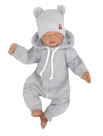 Z&Z Dětský teplákový overálek s kapucí, šedý; 56 (1-2m)