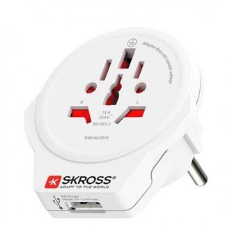 Cestovní adaptér (redukce) Skross pro cizince v ČR s USB - bílý