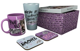 Dárkový set Friends|Přátelé: Láska (objem sklenice 500 ml, hrnek 300 ml, 2 tácky 10 x 10 cm)