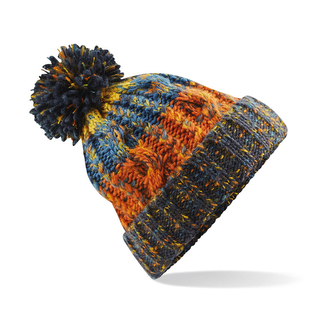 Čepice s bambulí Beechfield Corkscrew Beanie - modrá-oranžová
