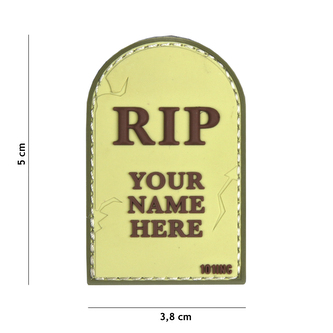 Gumová nášivka 101 Inc nápis RIP Your Name Here - coyote
