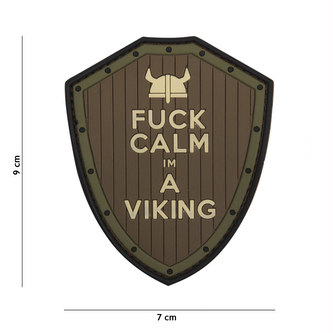 Gumová nášivka 101 Inc nápis Fuck Calm im a Viking - olivová