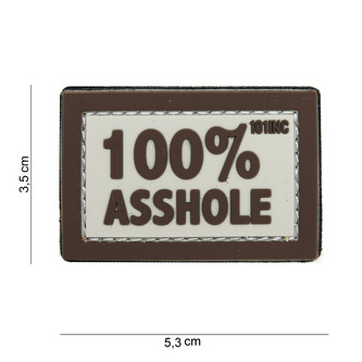 Gumová nášivka 101 Inc nápis 100% asshole - hnědá