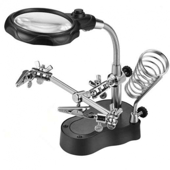 Držáček s lupou (třetí ruka) s LED osvětlením Bigstren - černý