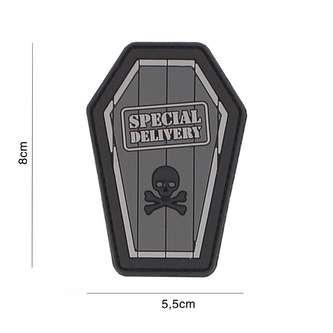 Gumová nášivka 101 Inc nápis Special Delivery - šedá