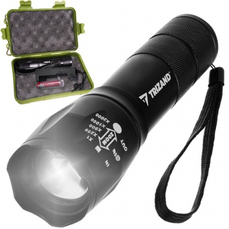 Taktická ruční hliníková svítilna Trizand T6 USB Zoom - černá