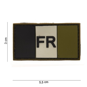 Gumová nášivka 101 Inc vlajka Francie s nápisem - olivová