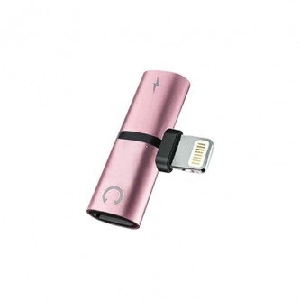 Adaptér SHORT HF/audio + nabíjení, Lightning na 1x Lightning 1x Jack 3,5mm, barva rose gold