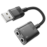 Adaptér HOCO (LS37) USB A na 2x Jack 3,5 mm (samice), barva černá