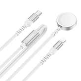 Datový kabel 2v1 HOCO (CW54), USB C na indukce pro Apple Watch + kabel Lightning, PD, QC, barva bílá