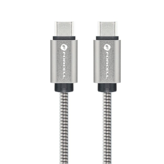 Datový kabel Forcell Metal, USB C na USB C, QC 4.0, PD 100W, délka 1m, barva stříbrná