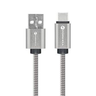 Datový kabel Forcell Metal, USB A na USB C, 2,4A, délka 1m, barva stříbrná