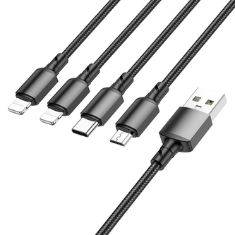 Datový kabel 4v1 Borofone USB na Typ C, Micro USB, 2x Lightning - 2A, černý