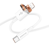 Datový kabel 2v1 Borofone USB C na USB A + USB C, PD60W, délka 1m, barva bílá