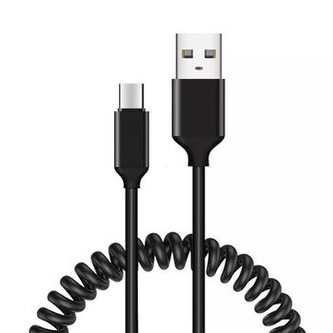 Datový kabel spirála, USB A na USB C, délka 1m, barva černá