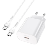 Cestovní nabíječ HOCO N22 Jetta 1x USB C, QC 3.0 PD 25W, kabel USB C na USB C, barva bílá