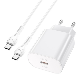 Cestovní nabíječ HOCO N22 Jetta 1x USB C, QC 3.0 PD 25W, kabel USB C na USB C, barva bílá