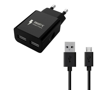 DUAL USB Charger 2,4A + MICRO-USB Cable (Černá)