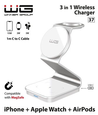 Bezdrátová nabíječka WG37 3in1 FAST MAGNET (15W+3W+3W) (Bílá)