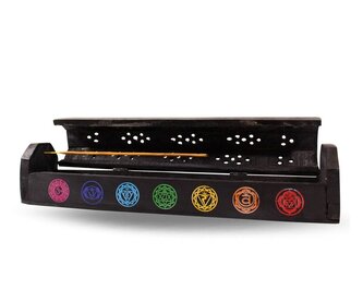 Stojan na vonné tyčinky truhlička černá Sedm čaker 30 cm - II. jakost