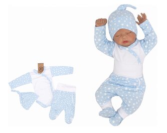 Z&Z 3-dílná soupravička body, polodupačky a čepička Hvězdičky  - modrá; 56 (1-2m)