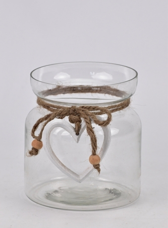 Skleněný svícen s bílým srdíčkem 12x9,8 cm