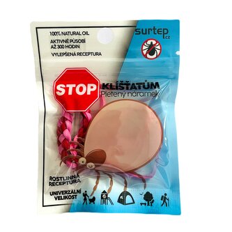 Stop klíšťatům pletený náramek  Růžová / Červená