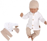 Elegantní mušelínová 3D sada - košile, kalhoty + čepice, 3D sada, bílá/písková; 56 (1-2m)