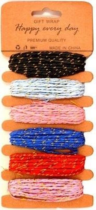 Sznurki papierowe z nitką złotą 6 kolorów