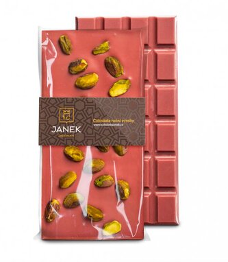 Čokoládovna Janek JANEK Ruby čokoláda 48% s pistáciemi 85g