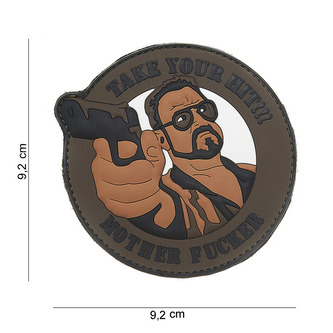 Gumová nášivka 101 Inc nápis Take your hit - hnědá