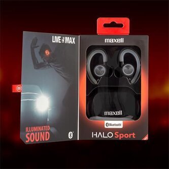Sluchátka s mikrofonem "Halo Sport", černá, bezdrátová, Bluetooth, LED, MAXELL