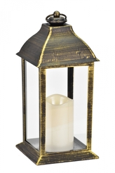 Plastová LED lucerna černá se zlatou patinou 30,5x14x14 cm