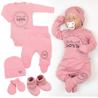 Soupravička do porodnice 5D Made with love, pudrově růžová; 50 (0-1m)