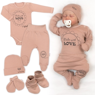 Soupravička do porodnice 5D Made with love, béžová,mocca; 50 (0-1m)
