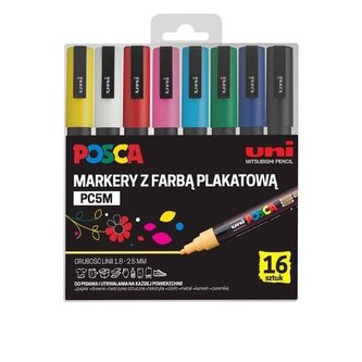 Markery plakatowe PC-5M 16 kolorów POSCA UNI Markery plakatowe PC-5M 16 kolorów POSCA UNI