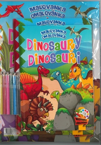Komplet Dinosaury (2 maľovanky+2 aktivity zošity + farebné ceruzky)