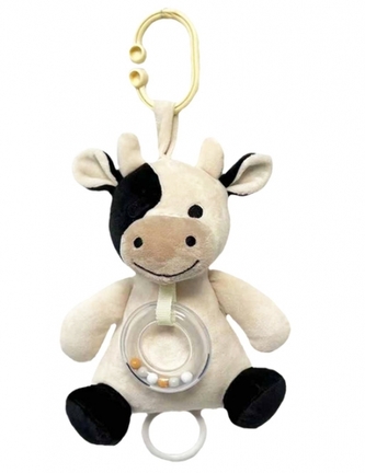 Závěsná plyšová hračka s chrastítkem Kravička, 18 cm, krémová