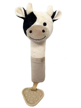 Plyšová hračka s pískátkem a kousátkem Kravička, 17 cm - béžová