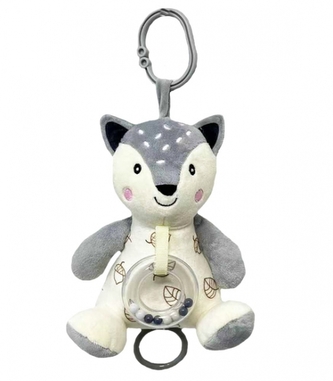 Závěsná plyšová hračka s chrastítkem Lišák, 18 cm, krémová, šedá